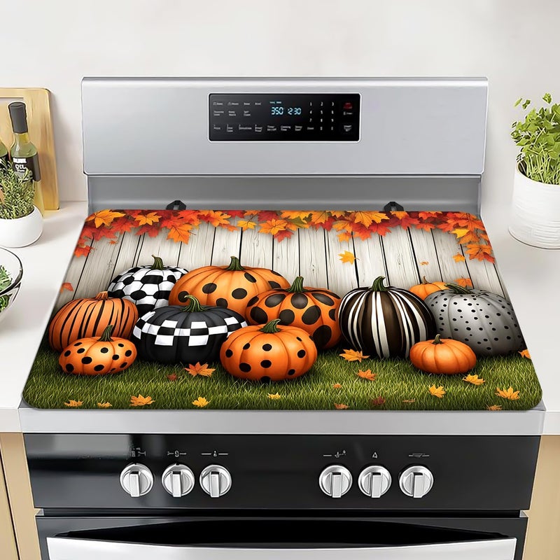 Seimip Fall Thanksgiving Stove Cover for Electric Stove Autumn Pumpkin Stove Top Cover for Kitchen Gas Stove Pad Decor Stove Covers Black Non-Stick Cooktop Mat Countertop Protector Keep Stove Clean - Image 1